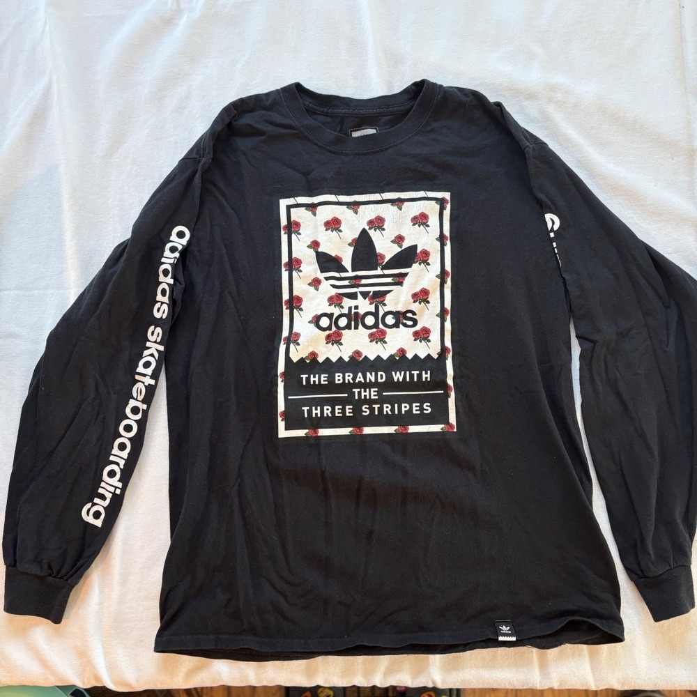 Adidas Skateboarding Long Sleeve Shirt Black Roses Logo‎ Mens Size L